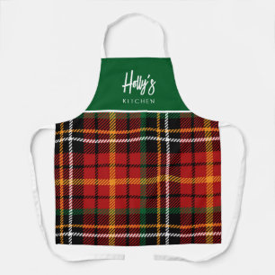 Delantal de Navidad personalizado a cuadros verdes
