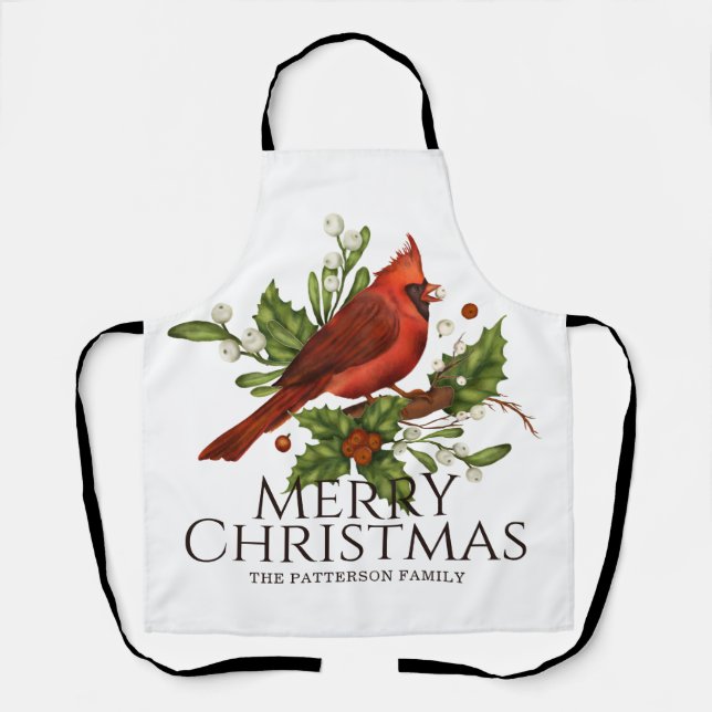 Delantal de Navidad personalizado con Cardenal Roj (Anverso)