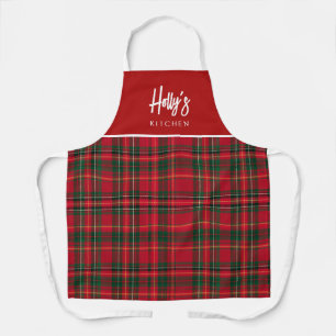 Delantal de Navidad Personalizado de Cuadros Rojo