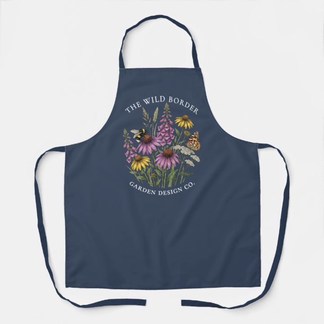 Delantal de Navy Botánico Abeja y Mariposa (Anverso)