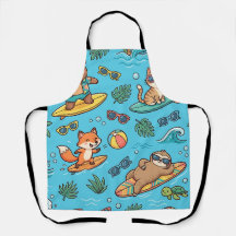 Delantal de Ola de Animal Surfista Lindo