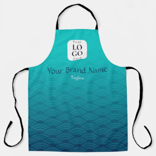 Delantal de onda japonesa azul teal con logotipo p