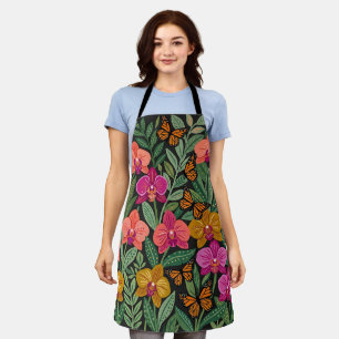 Delantal de orquídeas y mariposas mexicanas abstra
