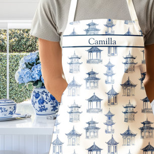 Delantal de pagodas azul y blanco de Chinoiserie