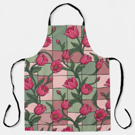 Delantal de parches geométricos florales rosados