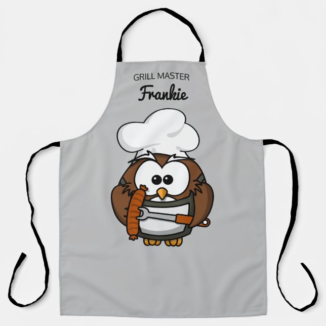Delantal de parrilla Owl Dad Grillmaster  (Anverso)