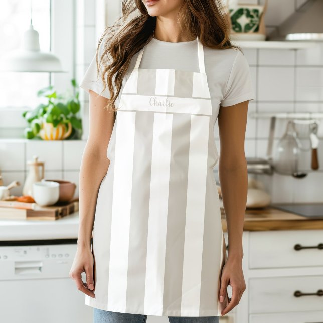 Delantal de raya de caramelo beige de lino (Candy Stripe Beige Apron)