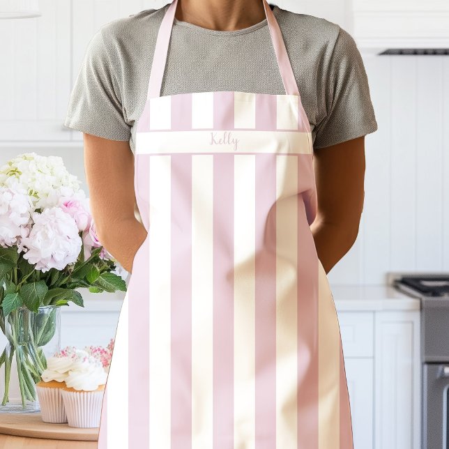 Delantal de Raya de Caramelo Rosa Peonía (Candy Stripe Pink Apron)
