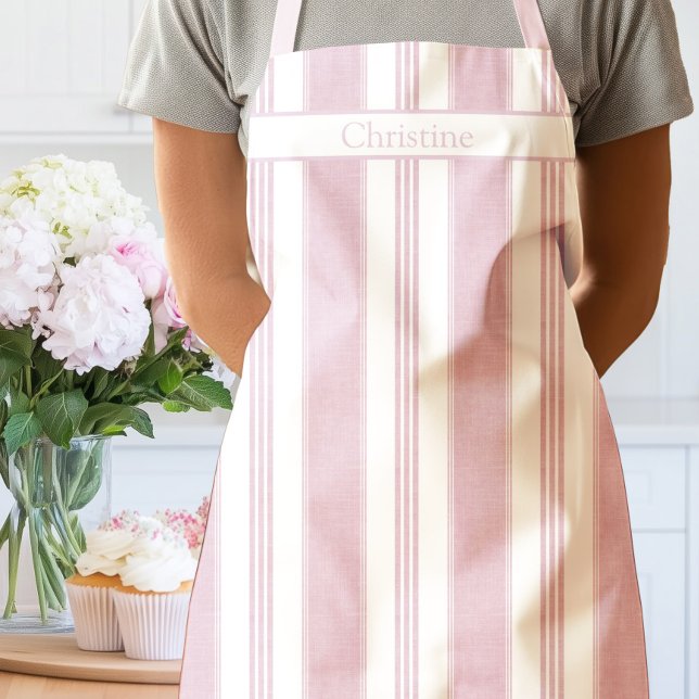 Delantal de raya vintage rosa Peonía (Vintage Stripe Apron Pink)