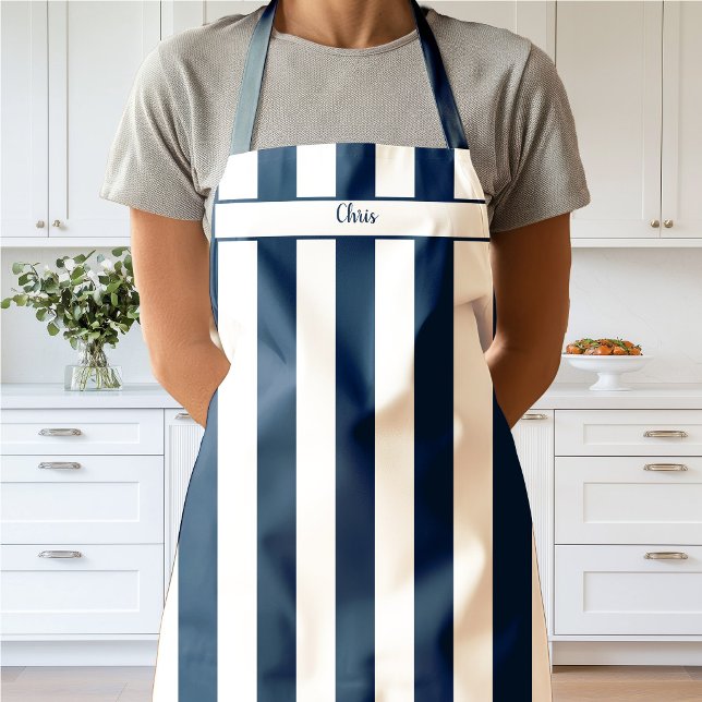 Delantal de rayas de caramelo azul marino (Candy Stripe Navy Apron)