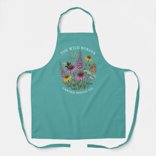 Delantal de té azul abeja y mariposa botánicos