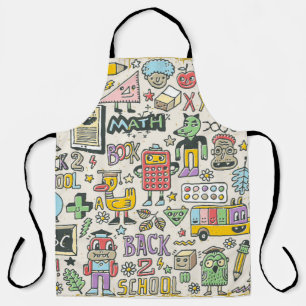 Delantal De vuelta a la escuela colorido doodle set 2. Hand