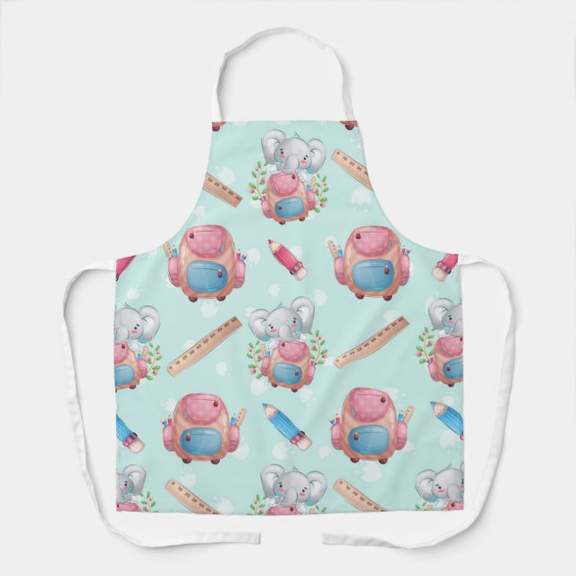 Delantal De vuelta al patrón de elefantes escolares (Anverso)