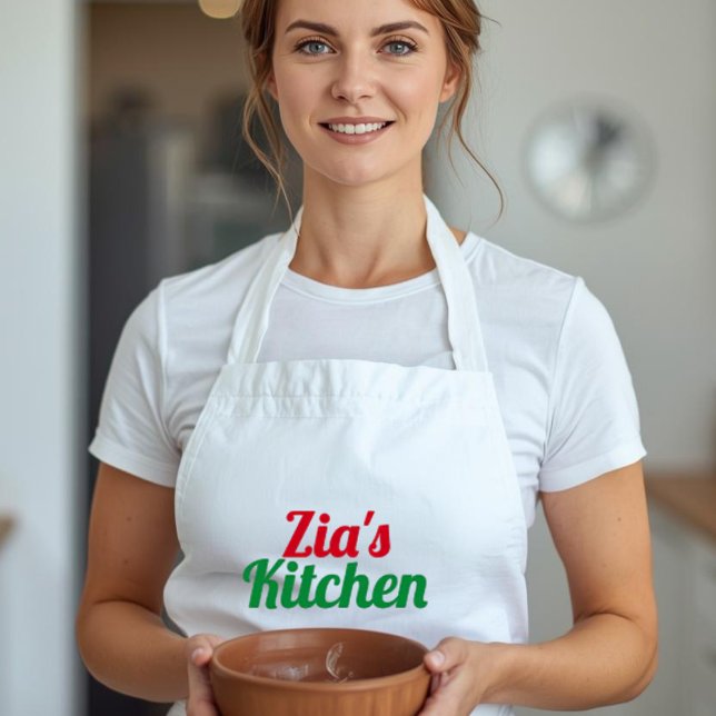 Delantal de Zia (Zia's Kitchen custom white apron for Italian Aunt or Nonna)