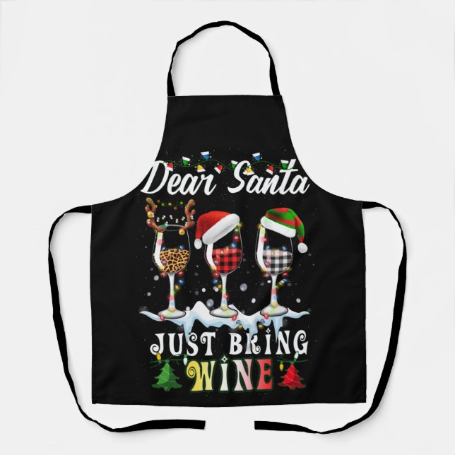 Delantal Dear Santa Just Bring Wine Christmas Pajama Costum (Anverso)