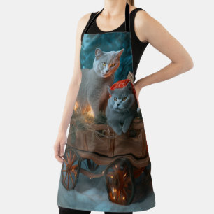 Delantal Decoración de Navidades de Sleigh de gato azul rus