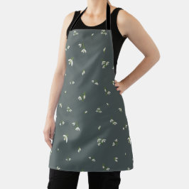 Delantal Deep Charcoal Japanese Snowdrop Floral Pattern