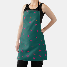 Delantal Deep Teal Japanese Deep Pink Cosmos Floral Pattern
