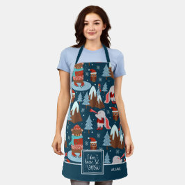 Delantal Déjenlo que nieve cute nombre animal cocina azul