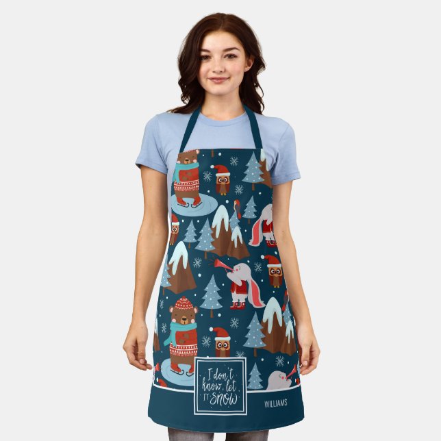 Delantal Déjenlo que nieve cute nombre animal cocina azul (Gastado)