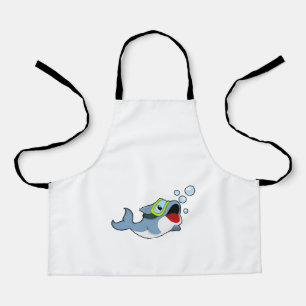 Delantal Delfín buceando con burbujas de agua. PNG