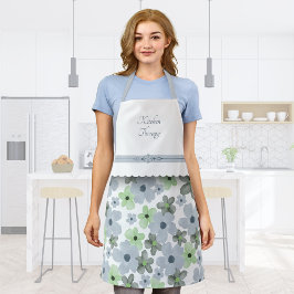 Delantal Delicado florecimiento verde y cocina gris