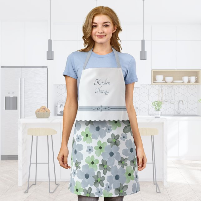 Delantal Delicado florecimiento verde y cocina gris (Delicate Blooms Green and Gray Kitchen Apron)