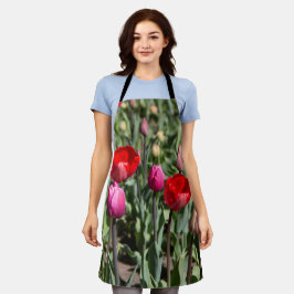 Delantal Delicados tulipanes rojos y morados