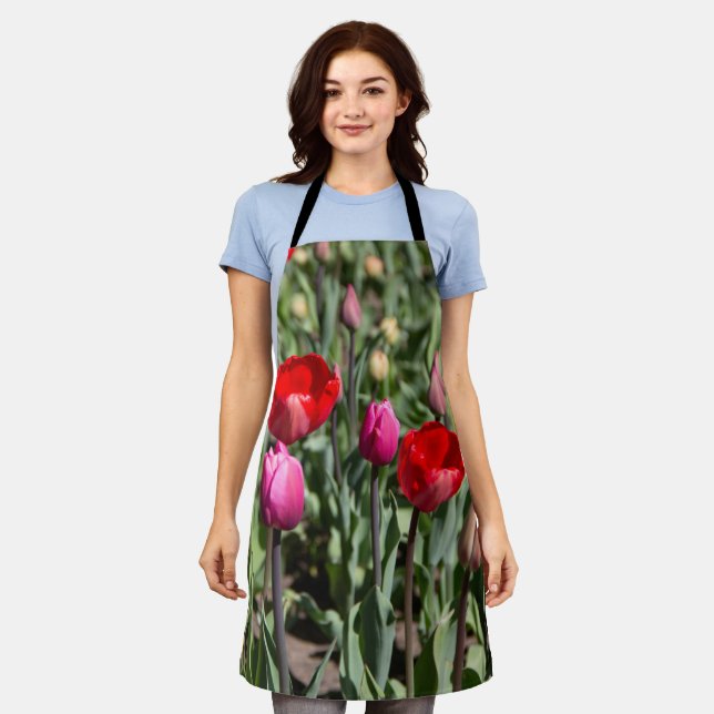 Delantal Delicados tulipanes rojos y morados (Gastado)