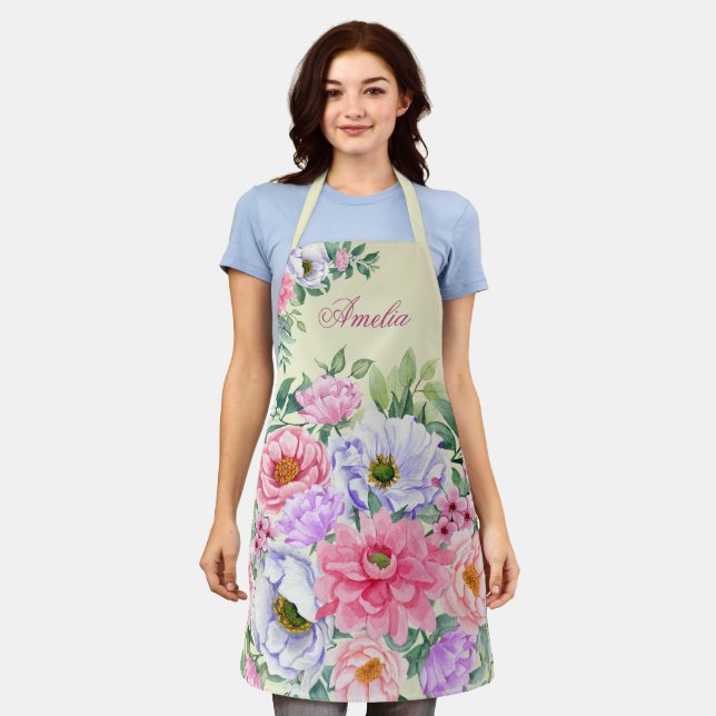 Delantal Delicate Pastel Watercolor Summer Florals (Gastado)