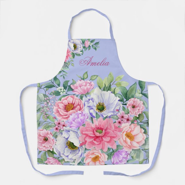 Delantal Delicate Pastel Watercolor Summer Florals Apron (Anverso)