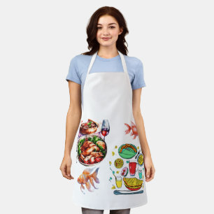Delantal Delicioso Dúo - Diseño de Arte de Comida y Pescado