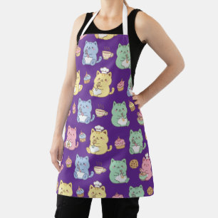 Delantal Delicioso patrón sin fisuras de gatos pastel kawai