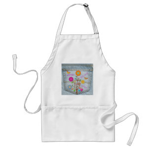 Delantal Denim Back Pocket Flowers Peace Love Hope Apron