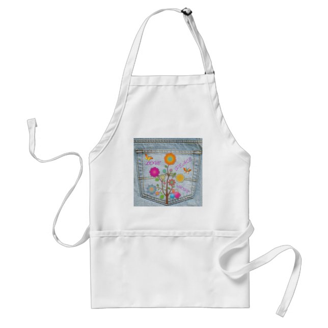 Delantal Denim Back Pocket Flowers Peace Love Hope Apron (Frente)