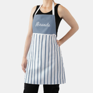 Delantal Denim Blue & White Striped Personalizado