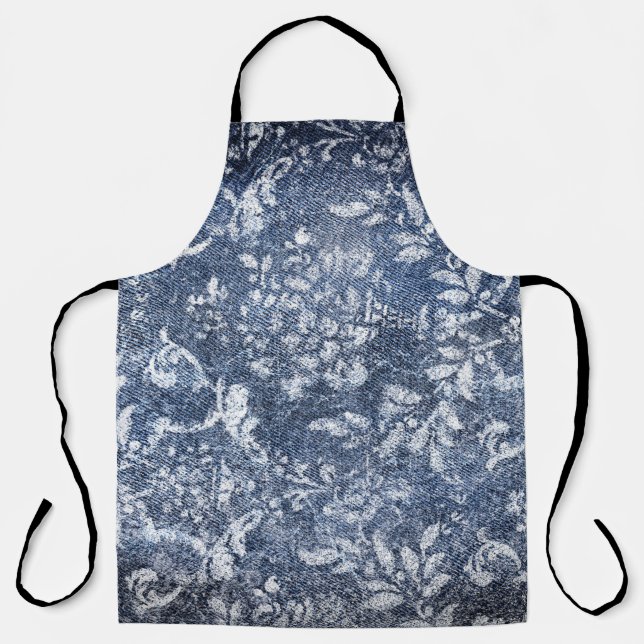 Delantal Denim Floral Faded: Fondo Texturado Grungy (Anverso)
