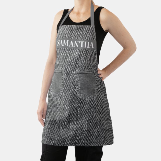 Delantal Denim Jeans Look Pockets Monogram Apron (in situ)