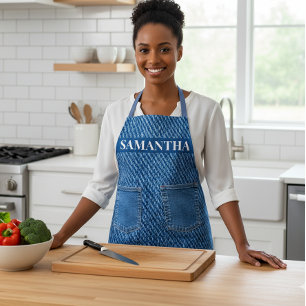 Delantal Denim Jeans Look Pockets Monograma