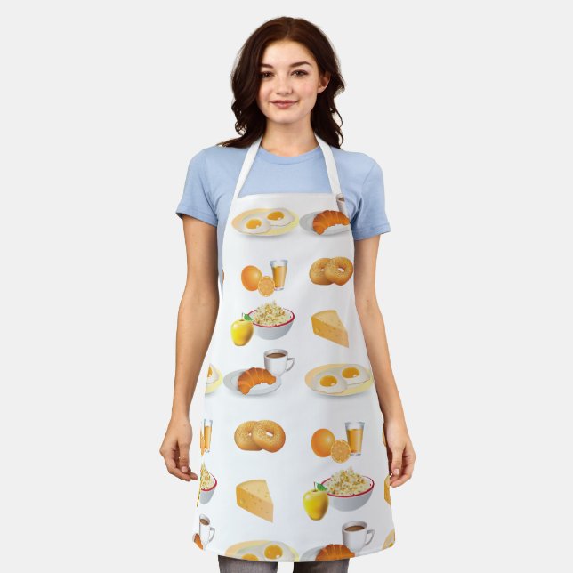 Delantal Desayuno Café, Croissant, Huevos, Bagels (Gastado)