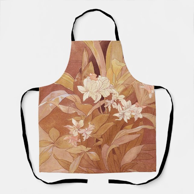 Delantal Detalle floral de Alphonse Mucha Art Nouveau