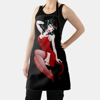Delantal Devilish Pinup Chica Apron Retro Tattoo Pinup Apro