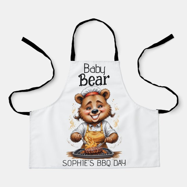 Delantal Día de Barbacoa del Pequeño Chef del Oso (Anverso)