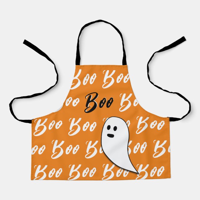 Delantal Día de brujas fantasma negro blanco naranja boo (Anverso)