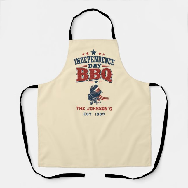 Delantal Día de la Independencia Personalizado BBQ Beige Fa (Anverso)