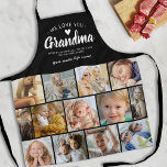 Delantal Día de la Madre Te Ama Abuela Foto Apron<br><div class="desc">Haz que tu abuela tenga un delantal con una plantilla de collage de 13 fotos,  un elegante fondo negro,  el título "te queremos abuela",  los nombres de los nietos,  un corazón de amor y el lindo dicho "haces la vida dulce".</div>