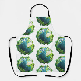 Delantal Día de la Tierra - Tierra verde y azul con árboles