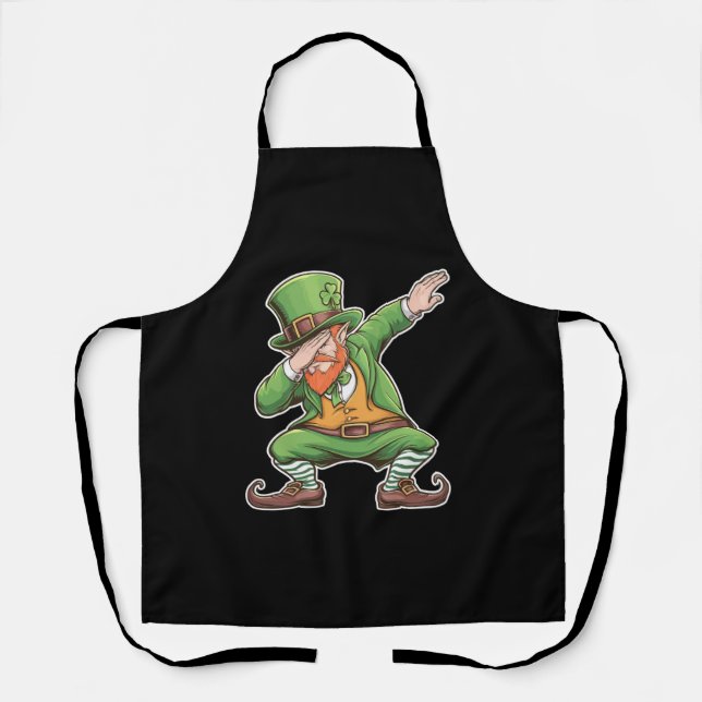 Delantal Día de San Patricio Leprechaun Verde Bailando Dab (Anverso)