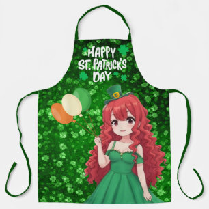 Delantal Día de San Patricio linda, chica anime irlandesa