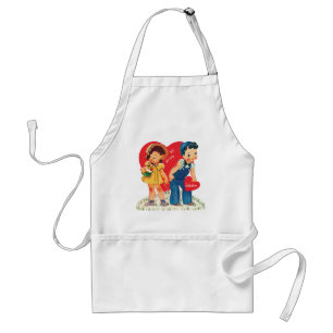 Delantal Día de San Valentín Retro, Corazones de Niña y Niñ